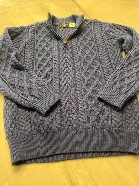 Men's Cable-Knit Quarter-Zip Crewneck Sweater - Navy Blue